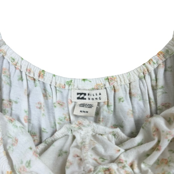 Billabong Floral Milk Maid Peasant Smocked Cream Orange Crop Top Size Medium - Picture 10 of 10